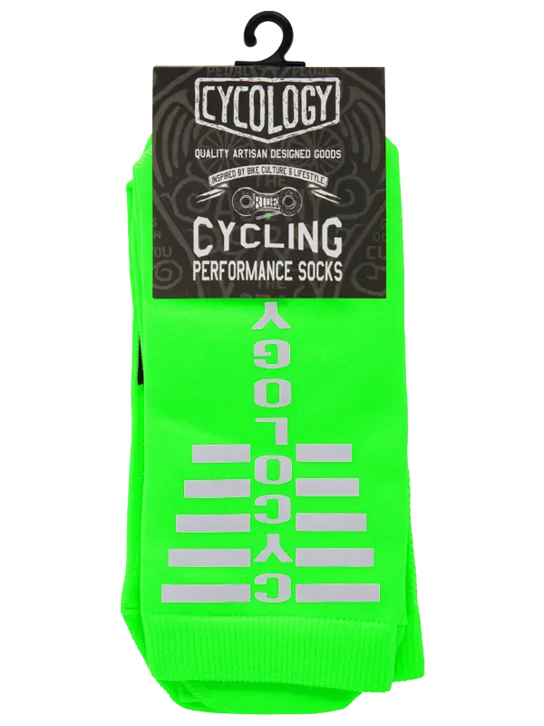 CYCOLOGY GREEN REFLECTIVE LOGO CYCLING SOCKS