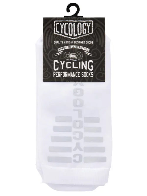 CYCOLOGY WHITE REFLECTIVE LOGO CYCLING SOCKS