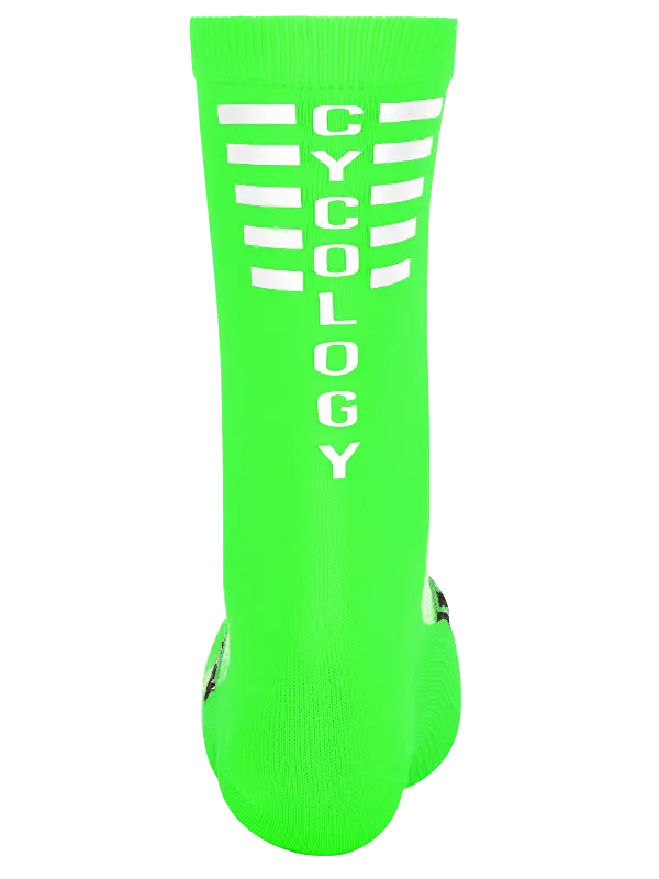 CYCOLOGY GREEN REFLECTIVE LOGO CYCLING SOCKS