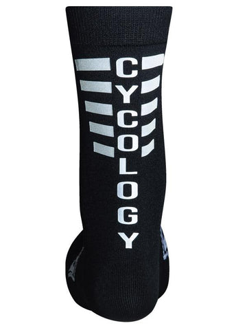 CYCOLOGY BLACK REFLECTIVE LOGO CYCLING SOCKS