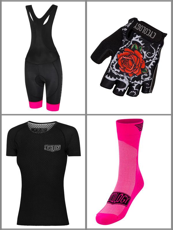 Cycology Womens Logo Black Pink Cycling Bib Shorts | メンズ