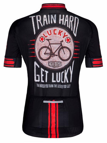Train Hard Get Lucky Mens Black Cycling Jersey